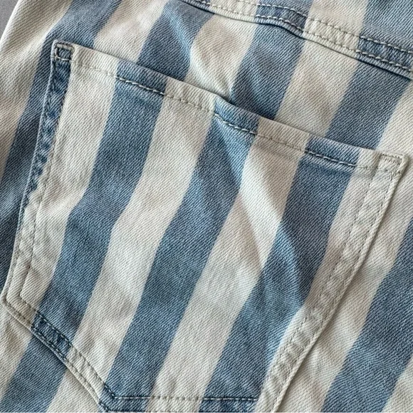 Rewash High Waist Button Fly Blue Railroad Striped Denim Jean Shorts - Picture 8 of 8